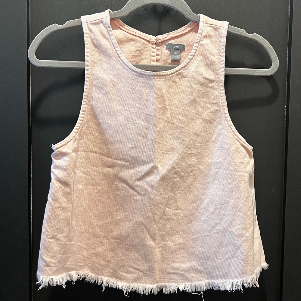Aerie Light Pink Fringe Hem Tank Top